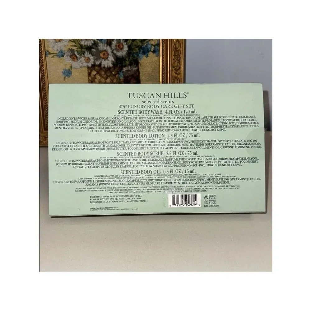 TUSCAN HILLS Unisex 4pc Luxury Body Care Gift Set Spearmint & Argan Oil